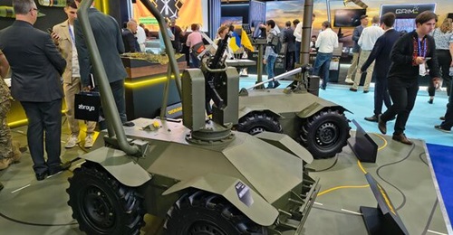 A Viper F UGV manufactured by UkrArmoTech in collaboration with Ukraine's 3rd Army Corps' AB3.Tech platform seen at Eurosatory 2026.