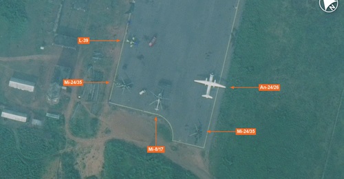 Vantor imagery showing military aircraft at Kalemie Airport in the Democratic Republic of the Congo.