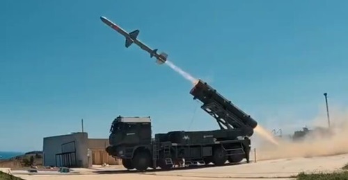 A Roketsan Kara Atmaca (Atmaca-UM) land attack cruise missile seen launched in a test on 18 August 2024.