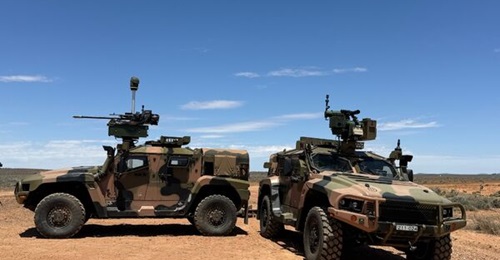 Australian Army Hawkei protected mobility vehicles integrated with the EOS R400 Slinger.