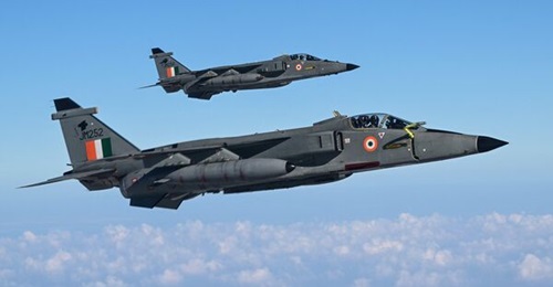 Indian Air Force (IAF) SEPECAT Jaguar M(I) combat aircraft take part in an air refueling exercise during the joint exercise 'Ex Garuda-VII' in November 2022. The M(I) variant entered IAF service in 1986.