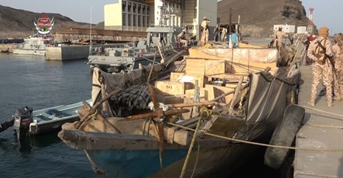 The Ghannatha and one of the 14 m catamarans (background left) at the new naval base on the Bab al-Mandab strait.