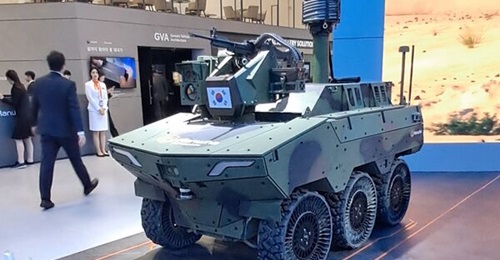 Hanwha Aerospace's Arion-SMET UGV is displayed at International Aerospace & Defence Exhibition 2025 conducted in Seoul.