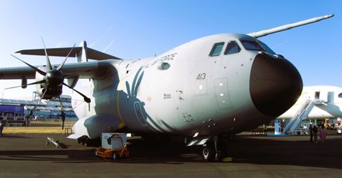 A UK Royal Air Force A400M was shown on the static display at the Farnborough International Airshow 2026. Airbus noted unprecedented customer interest in the airlifter at the event.