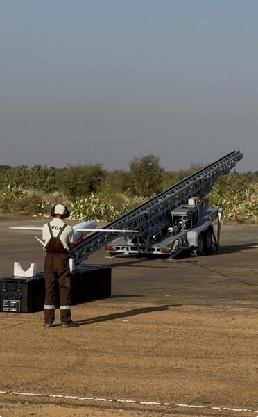 A Veda Aeronautics' official launches a Sureshastra Mk1 loitering munition.