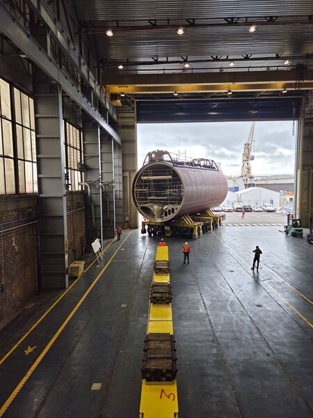 An Italian Navy U212 NFS submarine under construction at Fincantieri's Muggiano yard, in a photo released in July 2026.