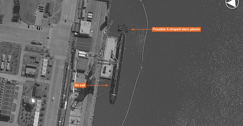Vantor imagery shows a sailless PLAN submarine at Jiangnan Changxingdao shipyard in China.