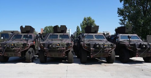 Four of the first 12 Otokar Cobra II 4x4 light armoured vehicles produced in Romania.