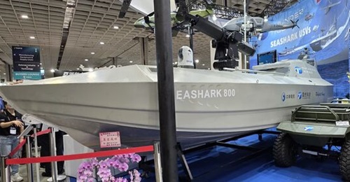 Thunder Tiger's SeaShark 800 USV displayed at the TADTE defence exhibition in Taipei in September 2025.