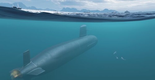 An artist's visualisation of the Scorpene Evolved submarine in Indonesian waters.