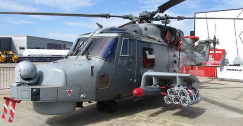 Seen at the Farnborough International Airshow 2026, the Royal Navy's Wildcat HMA2 helicopter recently performed MUM-T trials under the service's wider hybrid air wing plans.