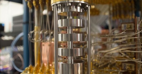 An IBM quantum computing mixing chamber in the company's Thomas J Watson Research Center.