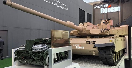 Hyundai Rotem's K2 MBT is displayed at IDEX 2025 in Abu Dhabi.