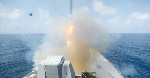The US Navy has awarded Raytheon a multiyear contract to ramp up production of Tomahawk missiles, like the one shown being launched here.