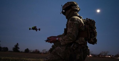 A New Zealand Army soldier operates a first-person view (FPV) UAV during training.