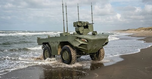 I-ZAHA fire support variant with 12.7 mm remote weapon station coming ashore.