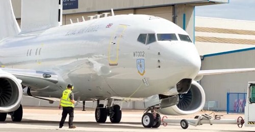 A screenshot from a Boeing UK video published on 26 August 2026 showing the second of three E-7A Wedgetail AEW&C aircraft for the RAF having received its operational paint scheme and livery.