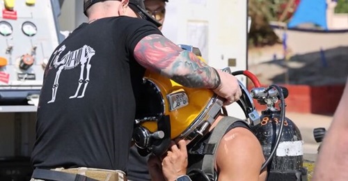 A US Navy diver in a still taken from the video in which Admiral Bradley Cooper announced that the shipping lanes in the Strait of Hormuz have been cleared of mines.