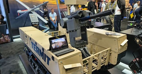 Tencore's TERMIT 2.0 UGV equipped with Frontline Robotics' Buria RWS shown on 17 June 2026 at Eurosatory in Paris.