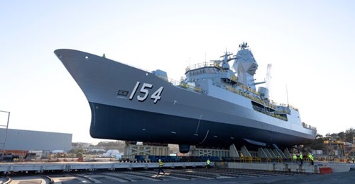 The RAN's Anzac-class frigate HMAS 
        
         seen here being undocked in May 2025 after undergoing upgrade works.
