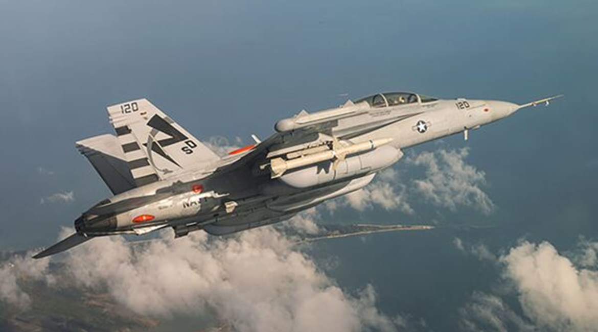 The NGJ-MB seen during flight trials aboard an EA-18G Growler.