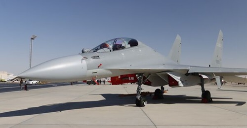 A PLAAF J-16 twin-seat multirole/strike fighter displayed at the El Alamein International Airshow 2026.
