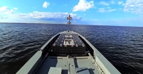 A still from a Wild Hornets video depicting MAGURA V11USV integrated with two Sting interceptor UAVs posted on 4 September 2026.
