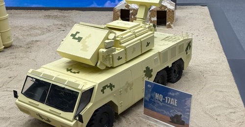 A scale model of HQ-17AE is deisplayed at Doha International Maritime Defence Exhibition & Conference 2026.