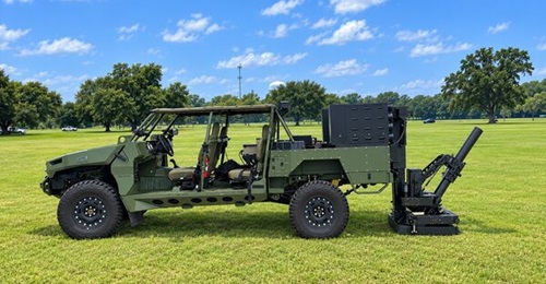 Global Military Products integrated its Scorpion 120mm mobile mortar system onto a Infantry Squad Vehicle Utility (ISV-U)