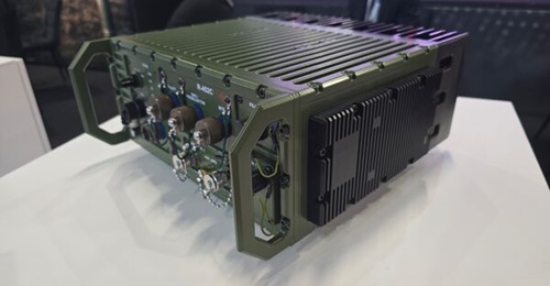 Transbit's R-452C-01 dual-channel software-defined radio, unveiled at MSPO 2026.