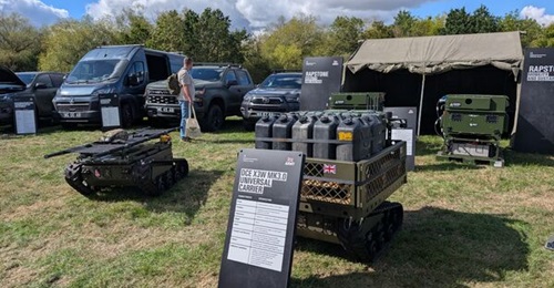 Front view of the DCE Xseries Universal Carrier UGVs showcased at DVD 2026.