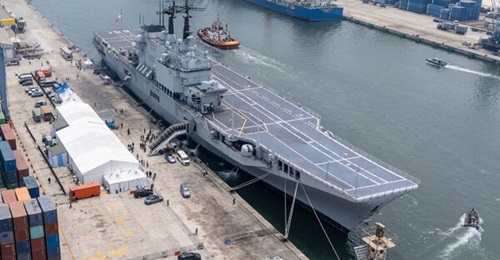 The former Italian Navy aircraft carrier 
        
         docked upon its arrival from Italy at Tanjung Priok port in Jakarta on 18 September 2026, ahead of its induction into the Indonesian Navy as KRI 
        
        .