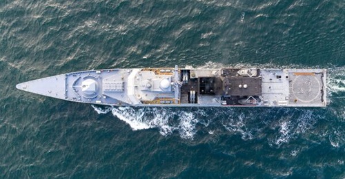 Russian Steregushchiy II-class frigate Soobrazitelny, seen traversing the Great Belt in April 2026.