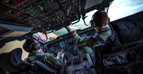 An RAF flight crew manoeuvres an A400M transport aircraft at low level. Via a contract with Airbus, the MoD now intends to increase the type's daily availability rate of the fleet of 22 aircraft from 10 to 13 aircraft.