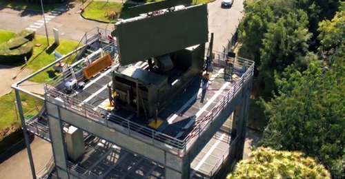 A Thales GM400 Alpha radar mounted on a tower.