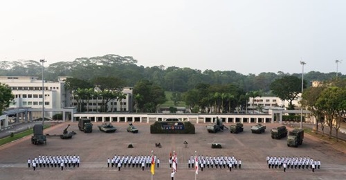 An image released by the Singapore Army's 6th Singapore Division, shows the service's next generation howitzer (fifth vehicle from the right) and the precision land shooter (fifth vehicle from the left).