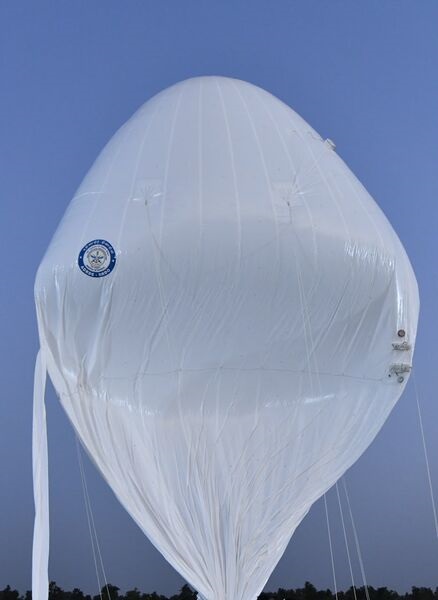The surveillance balloon being prepared for launch during the recent trial.