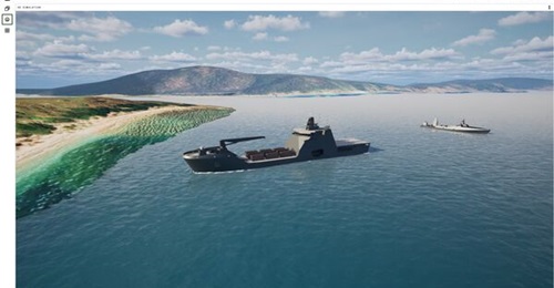 Greenroom Robotics' MIS-SIM software displaying an Austal Landing Craft concept.