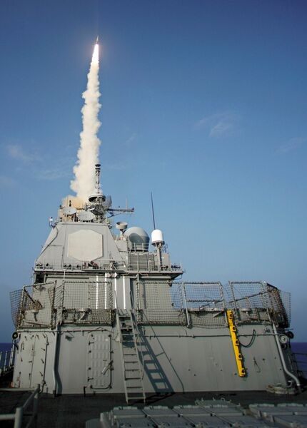 Raytheon was awarded a contract for more SM-3 interceptors, like the one shown here being launched.