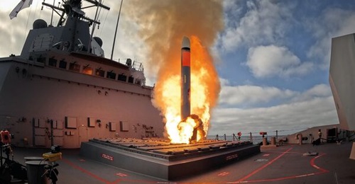 A file image of HMAS 
        
         firing a Tomahawk missile off of the cost of San Diego in December 2024.