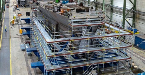 A MEKO A-200 DEU frigate under construction at TKMS' shipyard in Bremerhaven where construction began on 3 February 2026, image released by the German Federal Ministry of Defence on 8 July 2026.