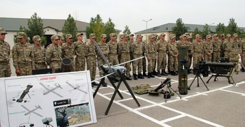 The Hero-120SF loitering munition and probable Spike SR were displayed with a launcher for the longer-range versions of the Spike family and Russian Konkurs and Kornet anti-tank guided missile systems.