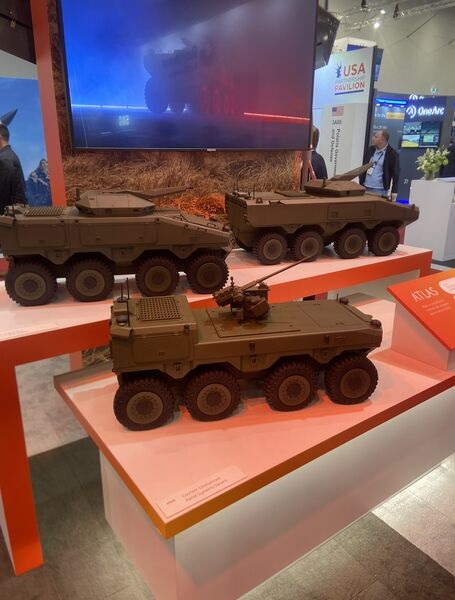 BAE Systems displayed scale-model variants of its ATLAS UGV at the 2026 Land Forces exhibition in Australia, two years after unveiling the platform.