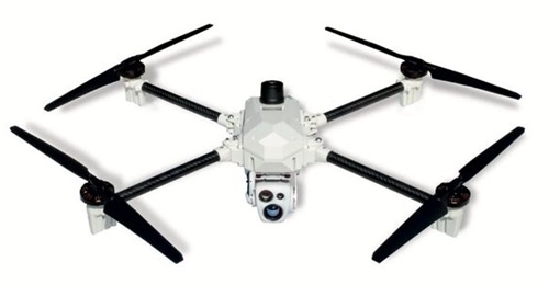 Image of the MX-10 Damocles quadcopter OWA UAV as seen in KNDS and Delair technical specification document.