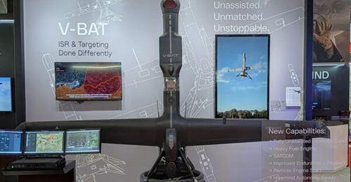 The Taiwan Coast Guard Administration (CGA) will employ the V-BAT as a ship-based capability to provide persistent maritime domain awareness. This image shows a V-BAT displayed at the Dubai Airshow 2025.