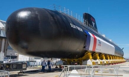 Barracuda-class Suffren nuclear attack submarine ready for launch at the Naval Group site in Cherbourg, 12 July 2019.