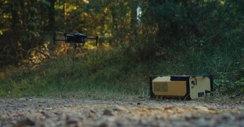 Parrot ANAFI UKR UAV integrated with Elistair's Air Module and Safe-T 2 tethered station.