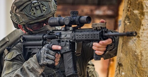 A rifle fitted with IWI's Arbel fire-control system. IWI said it installed the system in existing Thai military M4 rifles.