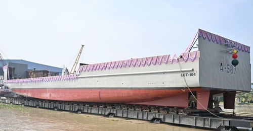 The third and final 74 m LCT on order for the Bangladesh Navy, seen here at its launch ceremony.