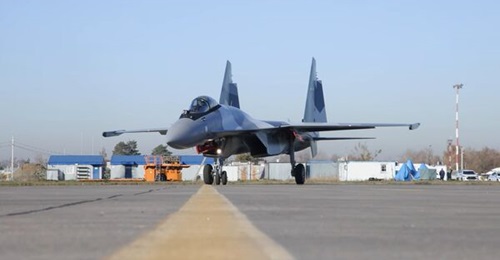 One of two Sukhoi Su-35 multirole fighters with Ethiopian markings seen during Ethiopian Prime Minister Abiy Ahmed's visit to Zhukovsky International Airport.